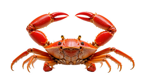 An Close-up of Red crab with powerful claws isolated on white backgroundの写真素材