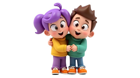 An pure happiness in this beautiful moment of laughter and hugs, Boy and girl Cartoon Character,