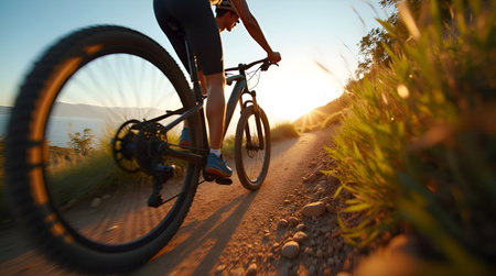 An Sunset Mountain Biking Adventure A Thrilling Ride Through Nature's Trails, Bicycle Mountain View...