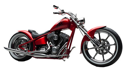 A Custom Red Chopper Motorcycle A Stunning Display of Chrome and Power Bikeの写真素材