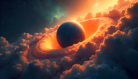 A Unveiling mesmerizing spectacle of a celestial body being struck, this awe inspiring portrayal, cosmic force, Photo Illustration Image Pictureの写真素材