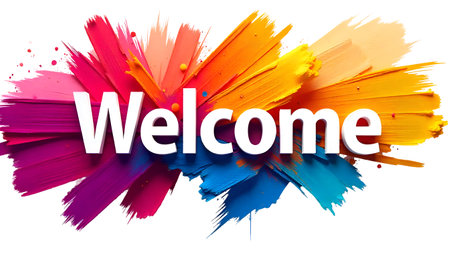 A Welcome paper poster with colorful brush strokes, Text Letters Typography Written Backgroundの写真素材