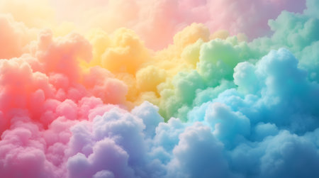 A Rainbow hued dreamy clouds celestial concept watercolor textureの写真素材