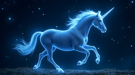 A majestic white winged horse soars through vibrant nebula, showcasing its ethereal beauty against.の写真素材
