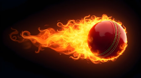 A flaming cricket ball scorches through the darkness, symbolizing intensity and passion in the sport. Photo Illustration Image Pictureの写真素材