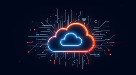 A Digital informational technology web futuristic hologram with cloud icon, Photo Illustration Image...