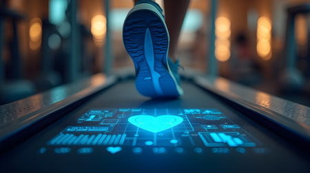 A Cardiovascular health depicted doctor monitoring a patient running on a treadmill, Photo Illustration Image Pictureの写真素材