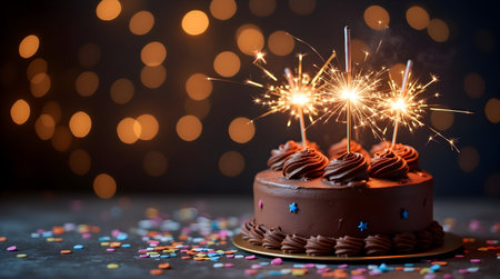 A birthday cake with burning candles, Photo Illustration Image Picture Photographyの写真素材