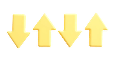 A cartoon 3d yellow arrows set. Cute realistic up, down, arrow icon, Photo Illustration Image...