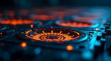 A Glowing Smart Meter Displaying Energy Data Streams Connected to Central Grid System for Optimized Home Usage, Photo Illustration Image Picture Photographyの写真素材