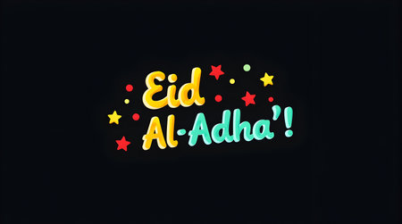 A colorful eid mubarak greeting with stars on a dark purple background, Eid al Adha, Eid Mubarak, Eid al-Fitr, Ramadanの写真素材