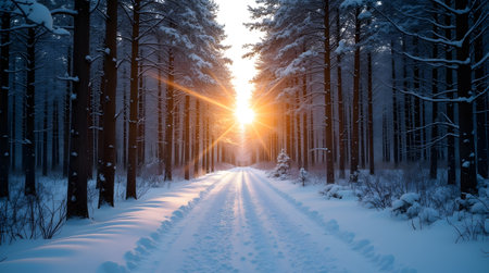 A winter road in the forest, Photo Illustration Image Picture Photography Wallpaper Backgroundの写真素材
