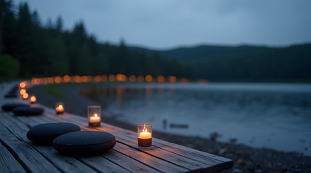 A Serene Evening Meditation, a tranquil scene of individuals reflecting in soft twilight, Photo Illustration Image Picture Photography Wallpaper Backgroundの写真素材