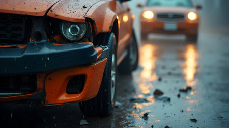 A Urban car crash triggers immediate emergency response from authorities and rescue services, Photo Image Picture Photographyの写真素材