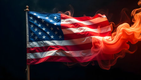 A Flowing smoke forming USA flag smoke, American flag, Photo Illustration Image Picture Photographyの写真素材