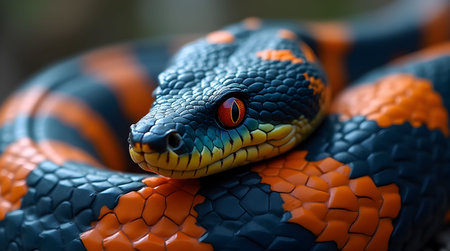 A World wildlife day with conservation awareness idea. Colorful snake intricate patterns and vivid...