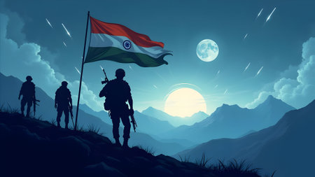 A Kargil Vijay Diwas, victory day, silhouette, indian Army Soldier Warrior, army day, Independent Day, Republic Day, Happy Independenceの写真素材
