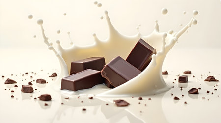 A Chocolate Splash With Chocolate Pieces Floating In Milk.の写真素材