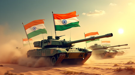 Indian Army Tanks Movingの写真素材