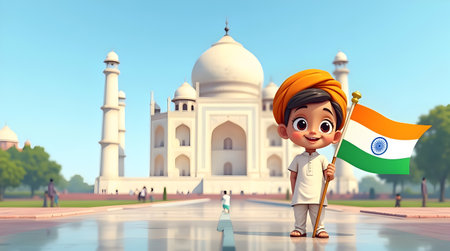 A India Independence Day, Indian Republic Day Festival, Cartoon Character Smiley Face, Isolated On Transparent Backgroundsの写真素材