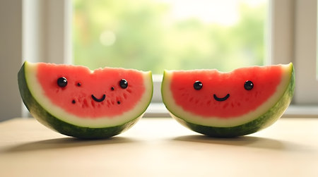 A National Watermelon Day, Funny Watermelon Slice Sunglasses On Sandy Surface Summer, Beach Refreshing Tropical Concepts Cool Aqua Juicy Red Tones, Photo Illustration Imageの写真素材