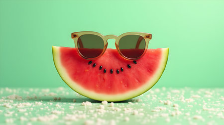 A National Watermelon Day, Watermelon Mascot Cartoon Wearing Sunglasses, Photo Image Picture Photographyの写真素材