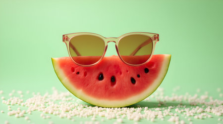 A National Watermelon Day, Watermelon Mascot Cartoon Wearing Sunglasses, Photo Image Picture Photographyの写真素材