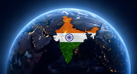 A India from Space with Glowing Tricolor, Celebrating Independence & Global Presence, Photo...