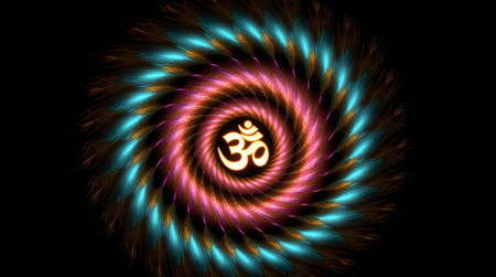 A Radiant Spiral Om Symbol Art, Om Namah Shivaya Divine Cosmic Glow for Meditation, Spirituality,...
