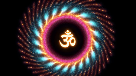A Radiant Spiral Om Symbol Art, Om Namah Shivaya Divine Cosmic Glow for Meditation, Spirituality,...