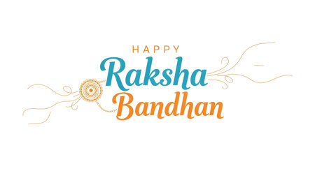 A Happy Raksha Bandhan greeting with decorative rakhi design and elegant calligraphy text on white background for Indian festival celebration and wishesの写真素材