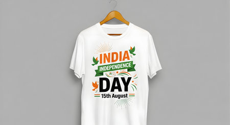 A India independence day t shirt mockup featuring patriotic tricolor theme with ashoka chakra and...