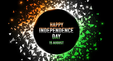 A happy independence day abstract background with tricolor orange white green polygon shapes for...