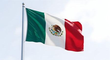 A Mexico national flag waving in the wind realistic 3d rendering symbol of mexican independence day celebration patriotic holiday culture pride freedom concept background illustrationの写真素材