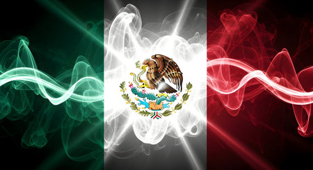 A Mexico independence day concept with national flag in artistic smoke effect abstract design illustration symbol of mexican pride freedom patriotic heritage culture tradition celebrationの写真素材