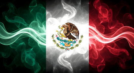 A Mexico independence day concept with national flag in artistic smoke effect abstract design illustration symbol of mexican pride freedom patriotic heritage culture tradition celebrationの写真素材