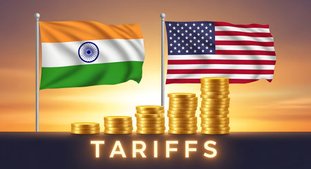 A India America tariffs trade imports exports economy duties sanctions protectionism global market policy finance dollar inflation recession business government regulation investment dispute growth newsの写真素材
