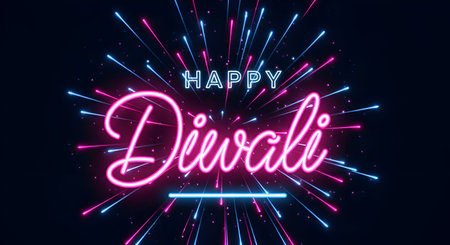 Vibrant Happy Diwali Neon Light Sign With Glowing Colorful Streaks On A Dark Abstract Backgroundの写真素材