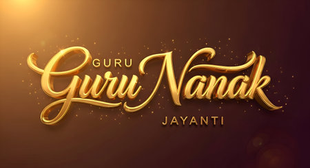 Happy Guru Nanak Jayanti Greeting With A Luminous Golden 3D Typography And Elegant Light Effectsの写真素材