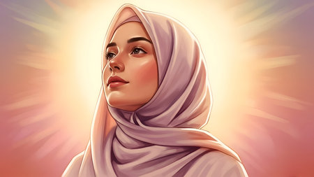 A World hijab day illustration of confident muslim woman with elegant modest styleの写真素材