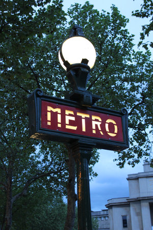 Paris Metro Sign - Metro Sign for Subway Transportation in Paris, Franceのeditorial素材
