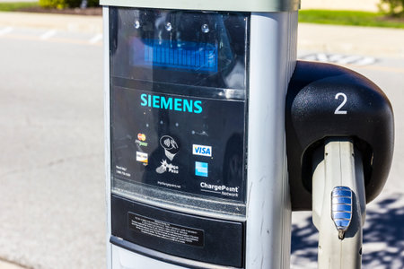 Indianapolis - Circa August 2016: Siemens VersiCharge Electric Vehicle Charging Solutions. Available...