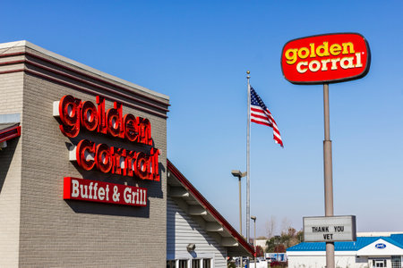Kokomo - Circa November 2016: Golden Corral Buffet and Grill. Golden Corral serves many free meals to active duty and military veterans IVのeditorial素材