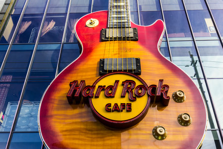 Las Vegas - Circa December 2016: The Hard Rock Cafe on the Strip. The Hard Rock sign is embedded in...