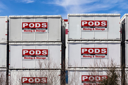 Indianapolis - Circa February 2017: Containers from PODS or Portable On Demand Storage. PODS is...
