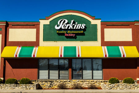 Muncie - Circa March 2017: Perkins Family Restaurant and Bakery Location. Perkins and Marie Callender's are sister restaurants IIのeditorial素材