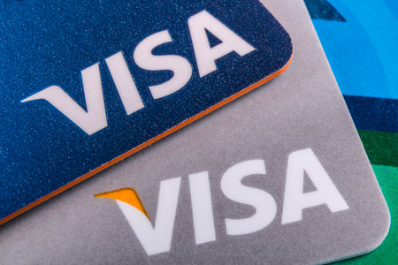 Indianapolis - Circa March 2017: Close Up of VISA company logo on a Credit Card Iのeditorial素材