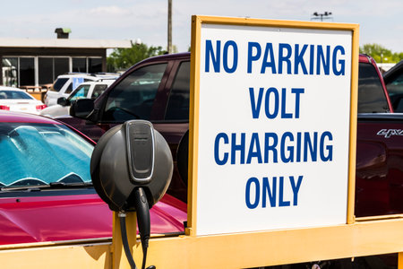 Marion - Circa April 2017: Special area at the General Motors Metal Fabricating Division set aside for charging of the Chevrolet Volt EV Electric Vehicle IVのeditorial素材