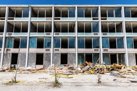 Lafayette - Circa June 2017: Abandoned Hotel Property, Vandals and thieves have stolen many of the televisions and furniture IVのeditorial素材