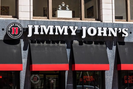 Indianapolis - Circa June 2017: Jimmy John's Gourmet Sandwich Restaurant. Jimmy John's is known for their fast delivery VIIのeditorial素材